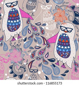 vector seamless pattern with colored penguins