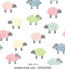 Vector seamless pattern with colored sheeps