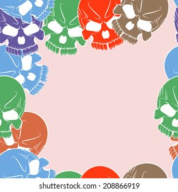 Vector Seamless pattern with colored skulls 