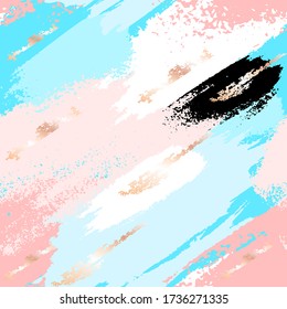 Vector seamless pattern. Colored spots, golden brush strokes. Vector hand drawn abstract background.