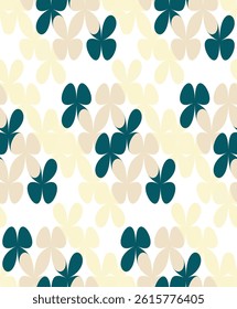 Vector seamless pattern of colored yellow, beige, green smoothly rounded elements resembling flowers or butterflies.