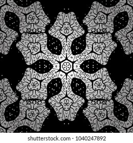 Vector seamless pattern with colorfil antique floral medieval decorative, leaves and colorful pattern ornaments on black, white and gray colors. Seamless royal luxury colorful baroque damask vintage.