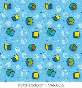 Vector seamless pattern, colorful pattern with 3d graphic elements. You can use this as a wallpaper in a childrens room