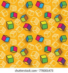 Vector seamless pattern, colorful pattern with 3d graphic elements. You can use this as a wallpaper in a childrens room. Eps 10