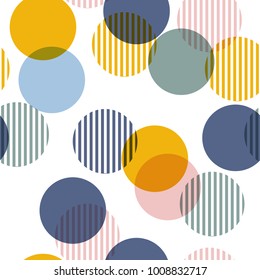 Vector seamless pattern. Colorful Abstract background with round polka dots mix in stripe. Fresh color texture. Stylish polka dot