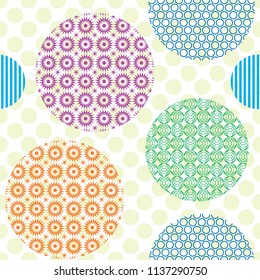 Vector seamless pattern. Colorful Abstract background with patterns and circles. For the press on wall-paper and a tile