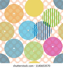 Vector seamless pattern. Colorful Abstract background with round polka dots mix in stripe. For the press on wall-paper and a tile