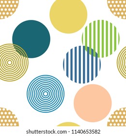 Vector seamless pattern. Colorful Abstract background with round polka dots mix in stripe. For the press on wall-paper and a tile