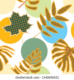 Vector seamless pattern. Colorful Abstract background with leaves of plants. For the press on wall-paper and a tile