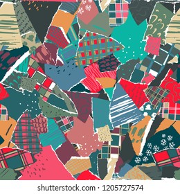 Vector seamless pattern with colorful abstract collage texture, cut, tear paper composition, pieces of torn paper.