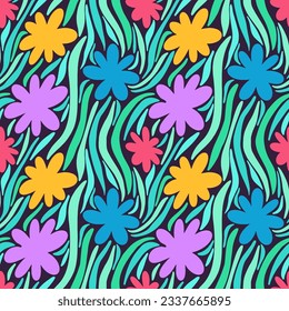 vector seamless pattern with colorful abstract flowers