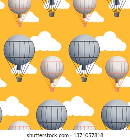 Vector seamless pattern with colorful air balloon in the sky