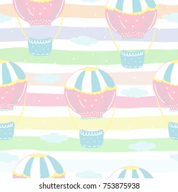 Vector seamless pattern with colorful air balloon in the sky.
