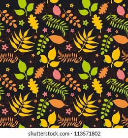 Vector seamless pattern with colorful autumn leaves