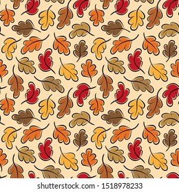 Vector seamless pattern with colorful autumn leaves. Design for holidays decoration, wrapping paper, textile print, fabric, wallpaper, web design.