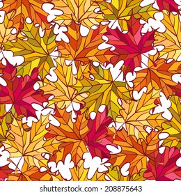 Vector seamless pattern with colorful autumn maple leaves 