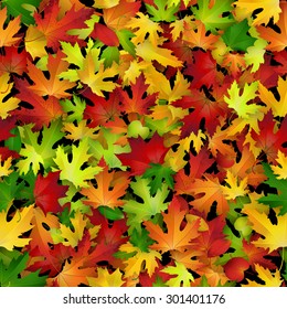 Vector seamless pattern with colorful autumn leaves, natural backdrop