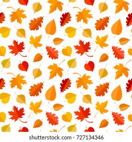 Vector seamless pattern with colorful autumn leaves. Autumn background