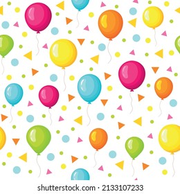 
Vector seamless pattern with colorful balloons isolated on white background. Cartoon ballooons with confetti seamless pattern  .Gift birthday wrapping, packaging, wrapping paper