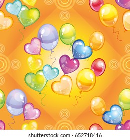 Vector seamless pattern with colorful balloons on orange background