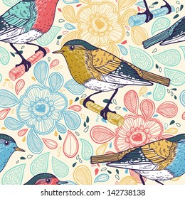 vector seamless pattern with  colorful birds