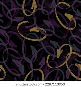 Vector seamless pattern of colorful bright neon arrows with different directions isolated on black background.