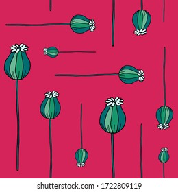 Vector seamless pattern with colorful buds of poppies.