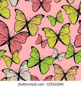 Vector seamless pattern with colorful butterflies