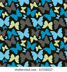 Vector seamless pattern with colorful butterflies. Vintage style. Endless background. Can be used in textile design, greeting cards, graphic design, packaging  
