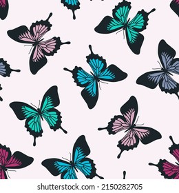 Vector seamless pattern with colorful butterflies