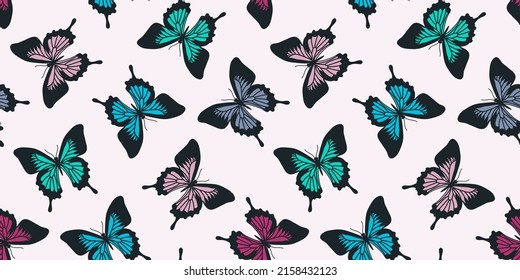 Patrón vectorial sin fisuras con mariposas coloridas