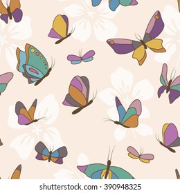 Vector seamless pattern with colorful butterflies