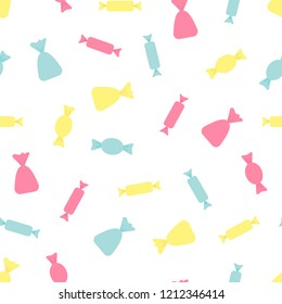 Vector seamless pattern with colorful candies. Sweets seamless pattern. 
