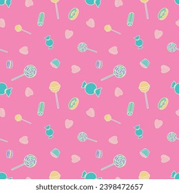 Vector Seamless Pattern Colorful Candy Sweets Food Design Illustration On Pink Background  Wallpaper