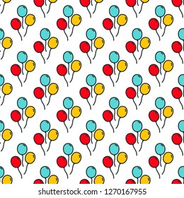 Vector seamless pattern with colorful cartoon balloons. 