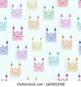 Vector seamless pattern with colorful  castle on light background
