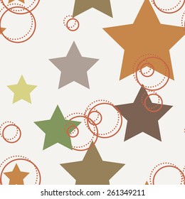 Vector seamless pattern of colorful circles dots and stars