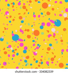 Vector seamless pattern with colorful confetti. Cute background with geometric shapes.