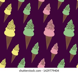 Vector seamless pattern with colorful delicious ice creams.