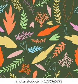Vector seamless pattern colorful design of flower doodles in pastel autumn tones