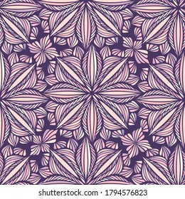 Vector seamless pattern colorful design of quadratic flowers doodles in lines