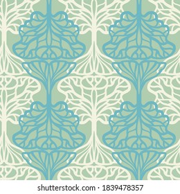 Vector seamless pattern colorful design of abstract ornamental flower lace in pastel blue and green. The design is perfect for backgrounds, textiles, wrapping paper, wallpaper, decorations and surface