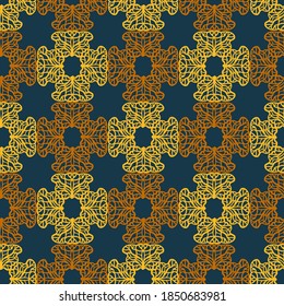 Vector seamless pattern colorful design of abstract ornamental flower lace in bright colors on dark blue. The design is perfect for backgrounds, textiles, wrapping paper, wallpaper, decorations