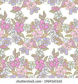 Vector seamless pattern colorful design of abstract lined flowers in pastel tones. The design is perfect for backgrounds, textiles, wrapping paper, wallpaper, decorations and surfaces