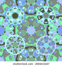 Vector seamless pattern colorful design of abstract lined flowers in pastel tones in blue tones. The design is perfect for backgrounds, textiles, wrapping paper, wallpaper, decorations and surfaces