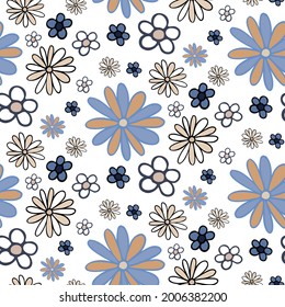 Vector seamless pattern colorful design of abstract lined flowers in pastel tones. The design is perfect for backgrounds, textiles, wrapping paper, wallpaper, decorations and surfaces