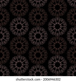Vector seamless pattern colorful design of abstract lined flowers in dark tones. The design is perfect for backgrounds, textiles, wrapping paper, wallpaper, decorations and surfaces