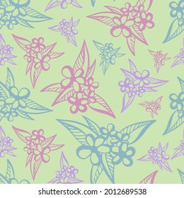 Vector seamless pattern colorful design of abstract lined flowers in pastel green tones. The design is perfect for backgrounds, textiles, wrapping paper, wallpaper, decorations and surfaces