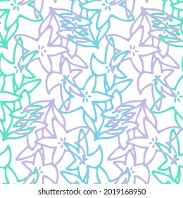 Vector seamless pattern colorful design of abstract lined flowers in pastel blue tones. The design is perfect for backgrounds, textiles, wrapping paper, wallpaper, decorations, surfaces