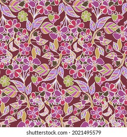 Vector seamless pattern colorful design of abstract lined flowers in pastel pink tones. The design is perfect for backgrounds, textiles, wrapping paper, wallpaper, decorations, surfaces